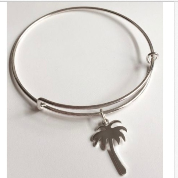 Silver Palm Tree Wire Charm Bracelet Beach Island Fun Plated Cruise Wear - Picture 5 of 8